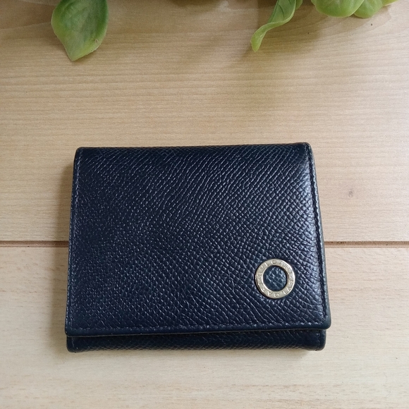 BVLGARI Leather Coin Pouch! Sleek Design. Dark Navy With Silver Hardware - Picture 1 of 5